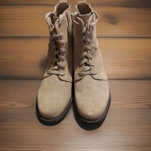 Clarks Collection Beige Ankle Boots Sz 9 Lace Up Suede Y2k Boho Womens Grunge